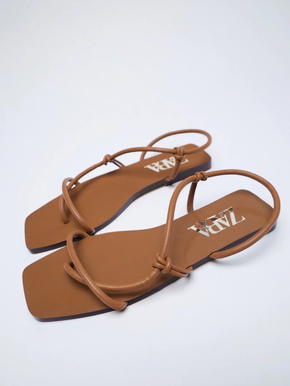 Zara Tan Square-toe Sandals with Tube Straps